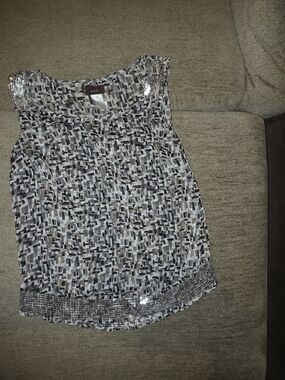mark. Sleeveless Multicolor Print Scoop Neck Sequins Top Size Large
